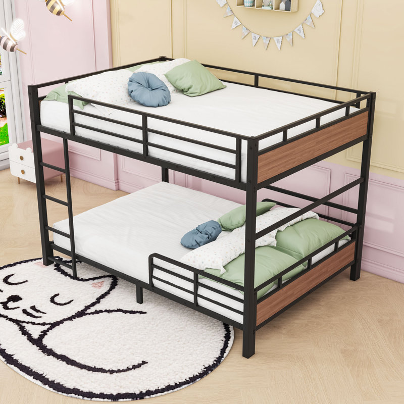 Metal Bunk Bed With Safety Rai, Walnut, Full XL Over Full XL