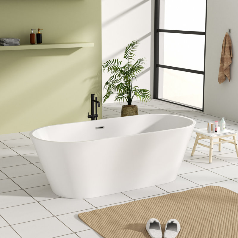 67" L × 31.5" W Acrylic Freestanding Soaking Bathtub with Pop-up Drain and Overflow