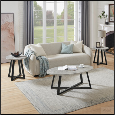 Modern Harmony 3-Piece Wood Oval Coffee Table Set, Gray