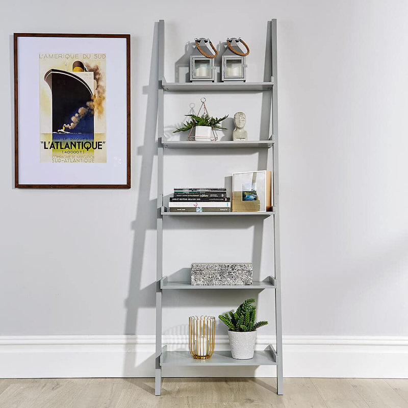 Ira 5-Tier Ladder Shelf Bookcase Unit, Grey