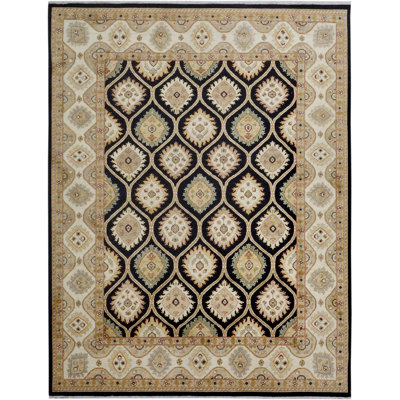 Tapis oriental noir / ivoire en laine 9 pi 4 po x 11 pi 11 po Dorn