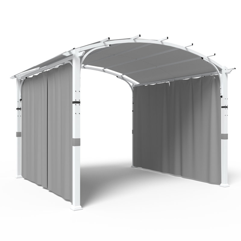 Gray Steel 11x11 Outdoor Pergola with Canopy and Curtains