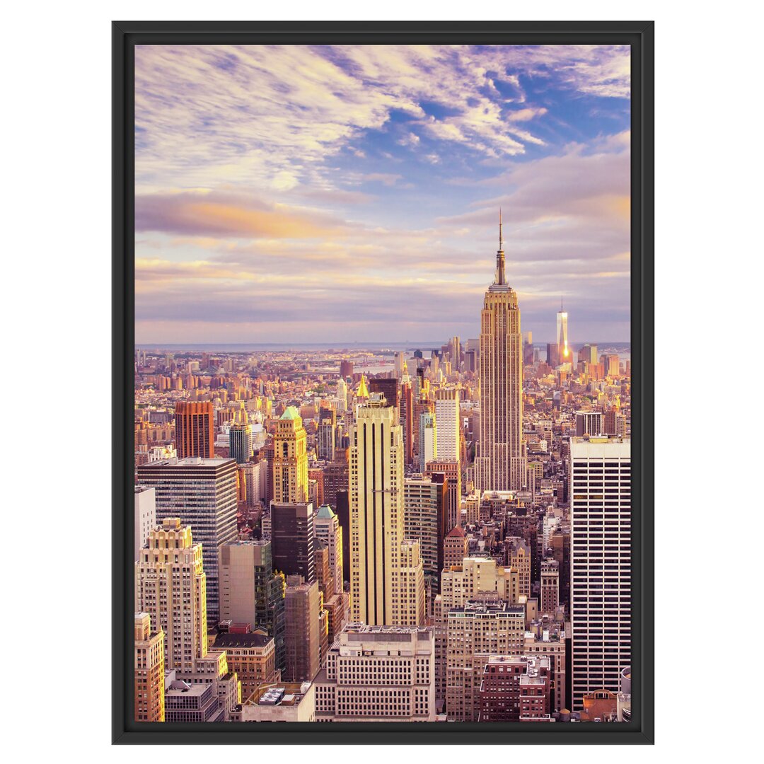 Gerahmtes Wandbild Skyline New York Sonnenuntergang