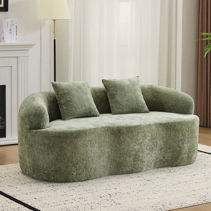 Courbé avec détails crémeux, canapé à compression 2 coussins, sans assemblage, facile à entretenir, idéal pour les petits espaces dans le salon, siège minimaliste, accoudoir rond crème, mousse et ressort