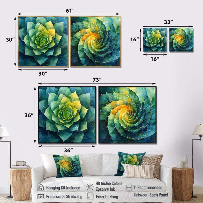 Geometric Spiral Aloe Leaf Succulent I - Succulent Wall Art - Traditional Wall Art Canvas 2 Piece, Does Not Apply