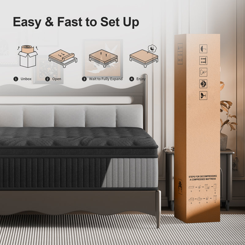 Matelas à ressorts hybride 12 po - Ressorts ensachés individuellement avec des couches de mousse confortables, respirantes et de soutien pour un sommeil réparateur