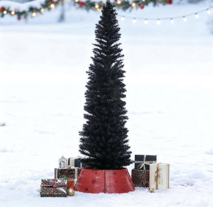 Arbre de Noël au crayon avec base robuste, parfait pour un décor moderne des Fêtes, Noir, H 6,9 pi