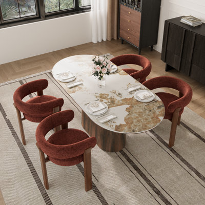 Adwin 4-Person Dining Table Set with Teddy Upholstered Arm Chairs