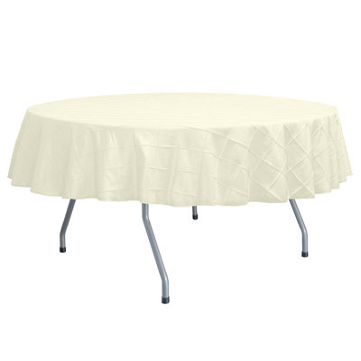 Ultimate Textile - Embroidered Pintuck Taffeta Round Tablecloth Ivory Cream