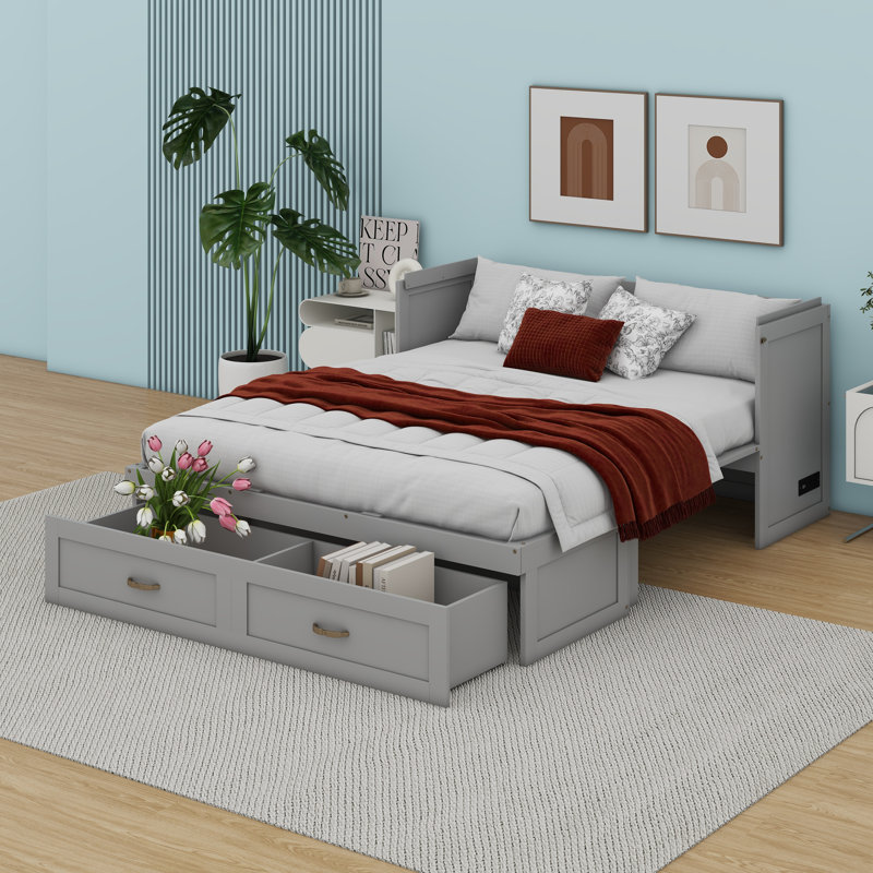 Murphy Bed With USB Ports, Gray, Queen