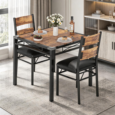 Dining Table Set for 2 Person, 3-Piece Breakfast Nook Table Set with 2 Chairs and Sturdy Metal Frame, Space-Saving Dinette Set for Kitchen, Dining Roo