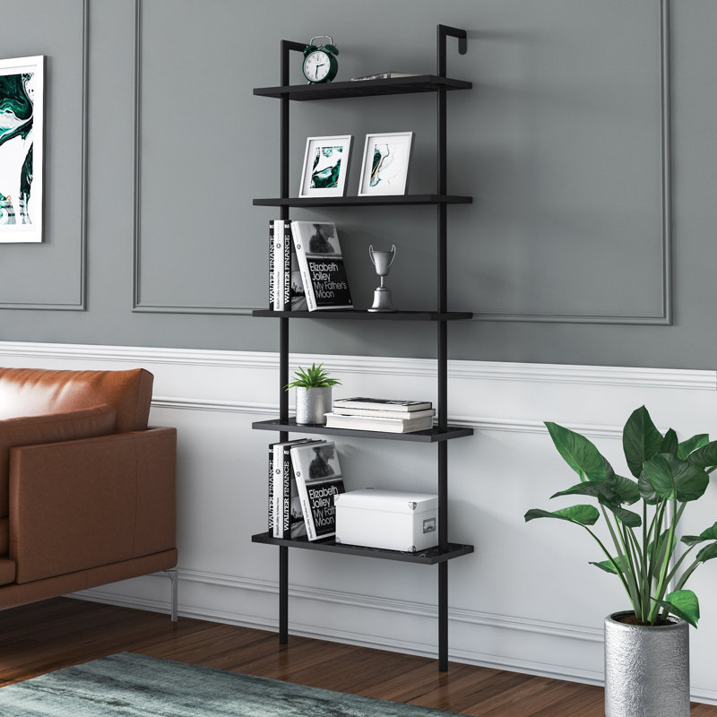 Innis Ladder Bookcase, Black/Black Marble