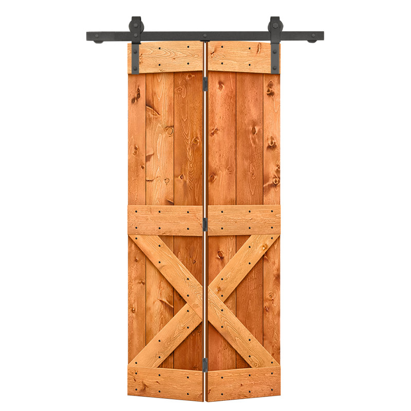 Porte pliante en bois massif 84 po 84 po, Noyer rouge, 28 po x 84 po