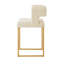 Tabouret de bar moderne à hauteur de comptoir en velours crème avec dossier carré et repose-pieds en métal