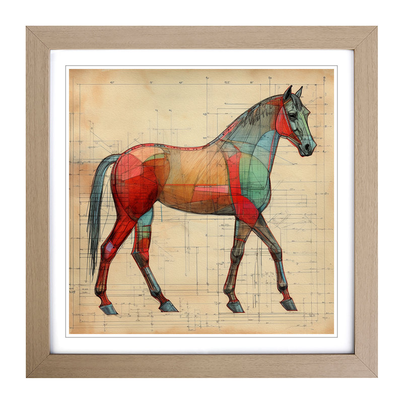 Horse Constructivism - Single Picture Frame Print on Wood, Oak