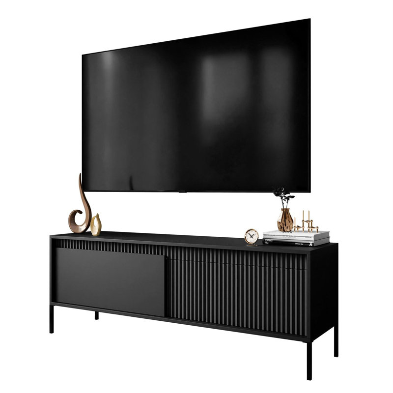 YASUMI two-door TV cabinet, matte black, 53.4cm H x 153.5cm L x 39.5cm W