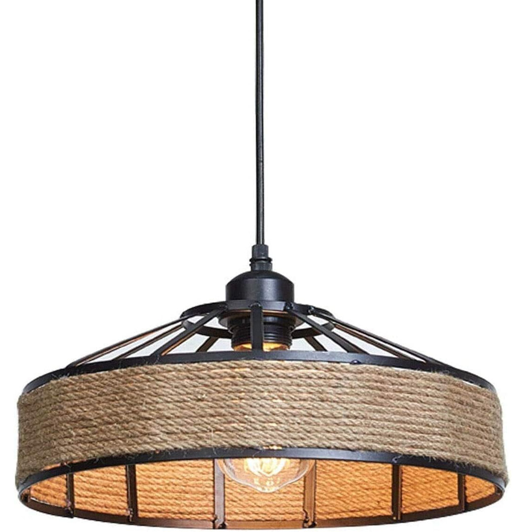 Natural Hemp Jute Woven Pendant Lamp Shade, Metal and Rope Rattan Ceiling Light Shade