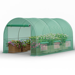 Serre de plain-pied 13 x 8 x 7 pi, serre extérieure pour tunnel, grande maison de cerceau pour l'extérieur, maison chaude pour l'hiver avec 6 fenêtres en filet ventilées, structure en acier galvanisé
