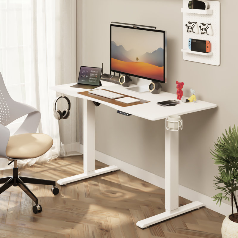 Naitik 48''W Height Adjustable Metal Base with Desk, White