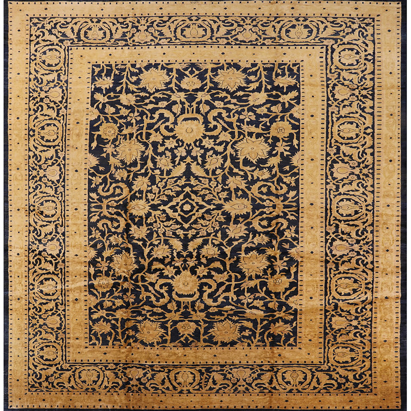 Tapis beige / bleu marine Sporgh, Carré 4 pi