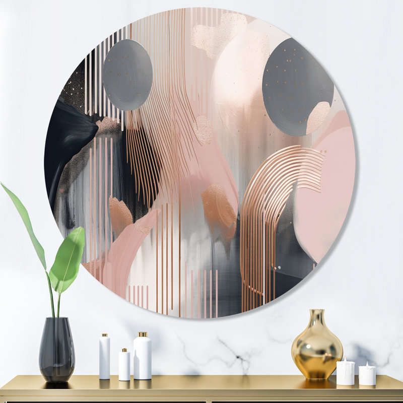 Whispers Of Marble II - Art mural rond abstrait en marbre sur métal, H 36 po x l 36 po x P 1 po