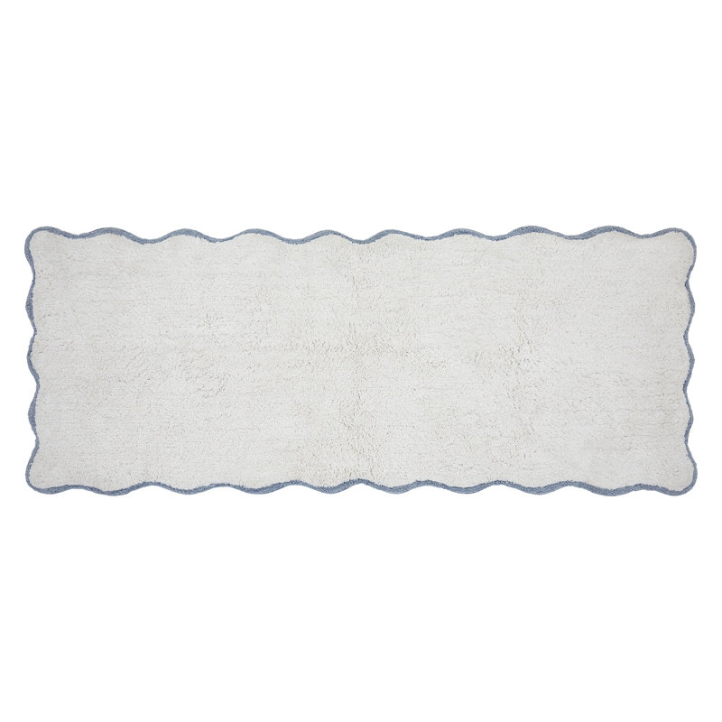 Ebern Designs Home Whitman Cotton Bath Rug, Single - 60" L x 24" W, White/Dusty Blue