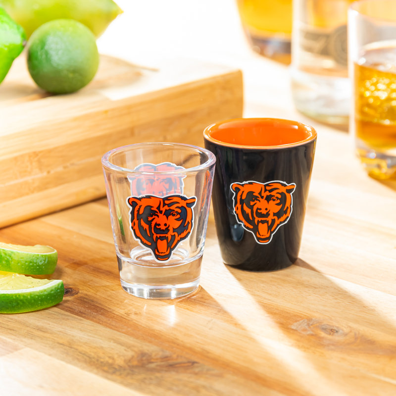 4 Piece Chicago Bears Ceramic and Glass 2oz. Shot/Shooter Set in Gift Box