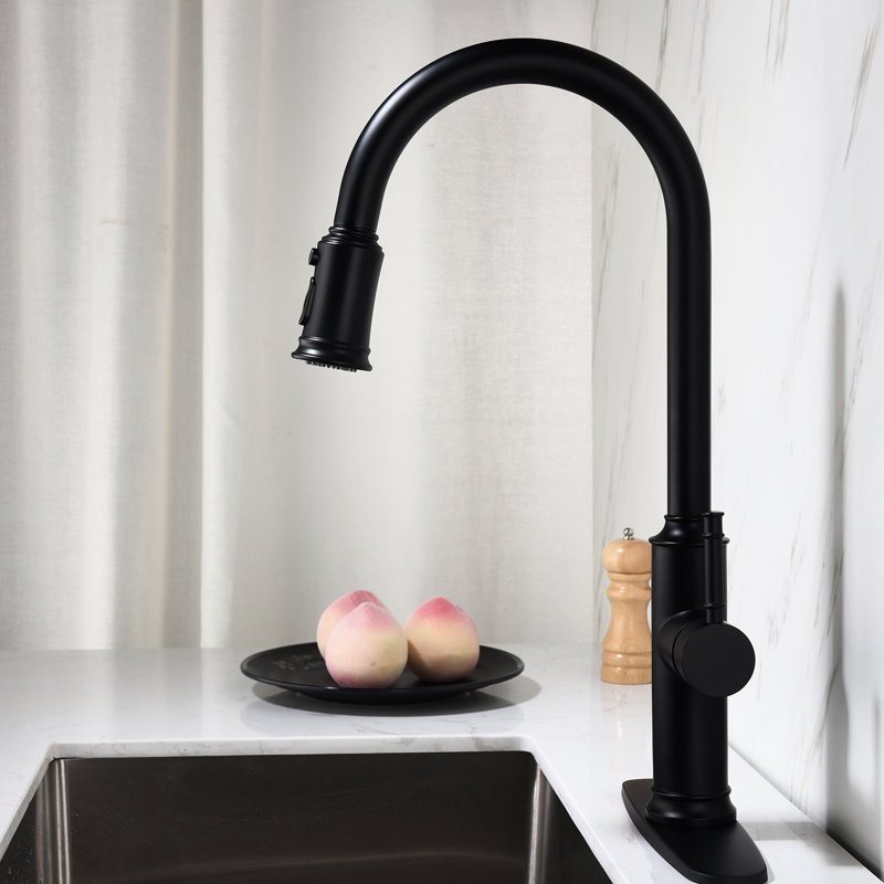 Pull Out Spray Kitchen Faucet - Matte Black Stainless Steel: 360 Rotating Nozzle, Rust Coating Treatment Finish, Single Handle Water Release Adjustment Mechanism With Black: Steel, Rotatable