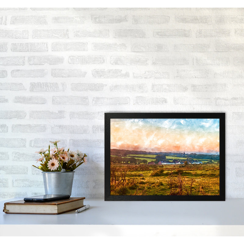 Looking Over Dartmoor Landscape - Print, 34cm H x 46cm W x 3cm D, Black Framed