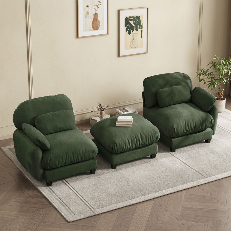 Canapé d'angle en chenille avec pouf amovible, Vert