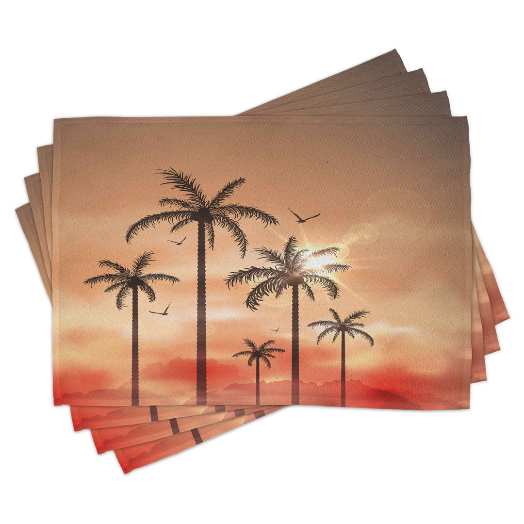 Platzmatten, Palms Dramatischer Himmel, Tropisch, Lachs Braun Korallenrot