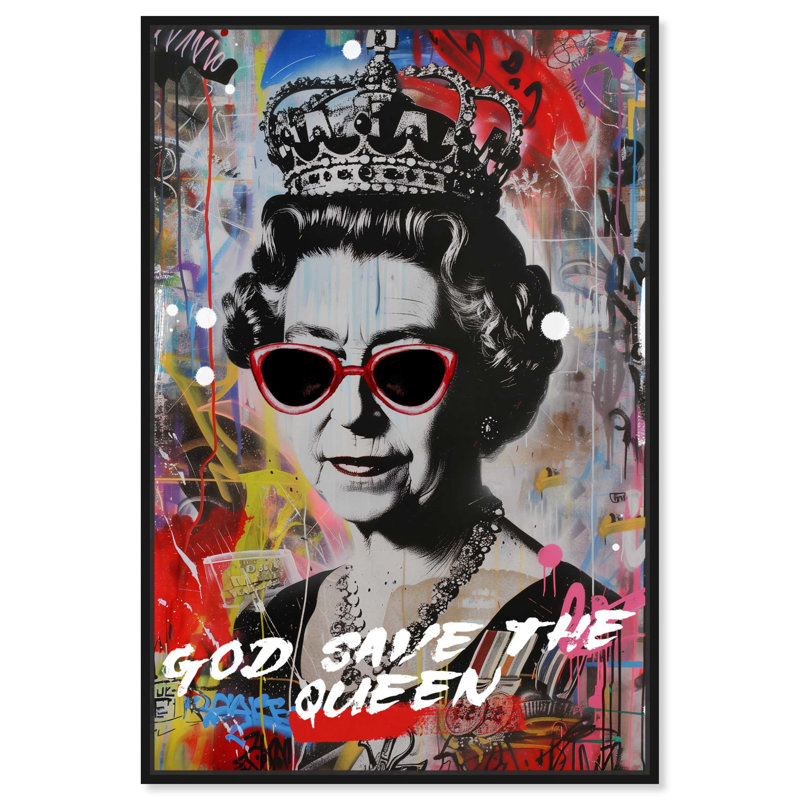 «Save the Queen», toile graffiti Pop Art par Dakota Fields, Cadre noir, H 16 po x l 11 po