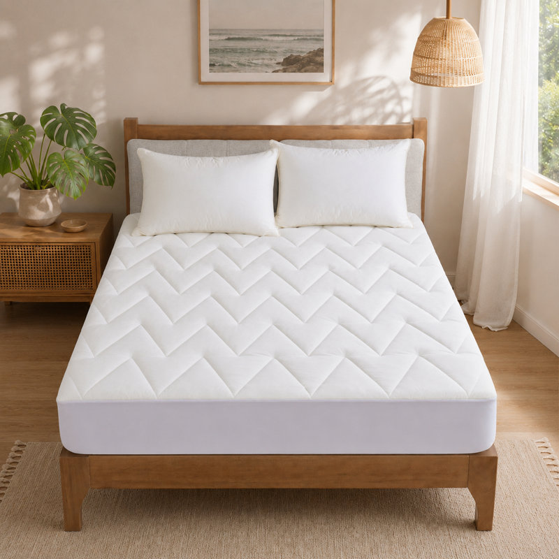 Cooling Waterproof Mattress Pad with Deep Pocket Fitted Skirt Polyline Quilt, Twin
