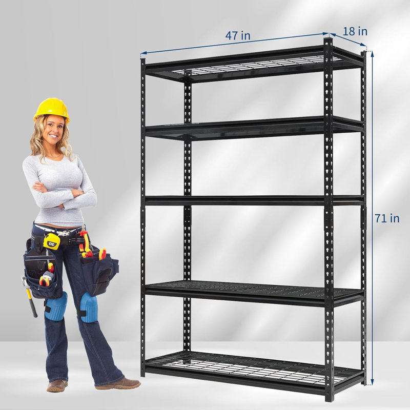 71 po H / 47 W / 18 P Étagère de garage robuste, 2200 lb Étagères de rangement pour garage, support de rangement réglable en métal à 5 niveaux pour les industries, les entrepôts, le sous-sol