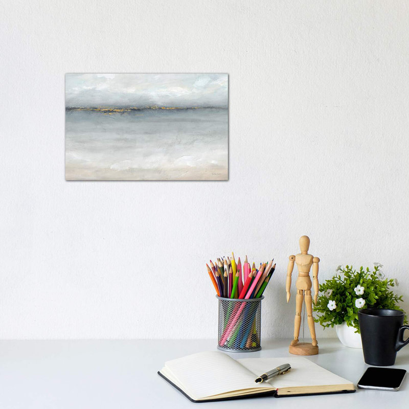 " Serene Sea Grey Gold Landscape " by Cynthia Coulter, Wrapped Canvas, 40" H x 60" W x 1.5" D