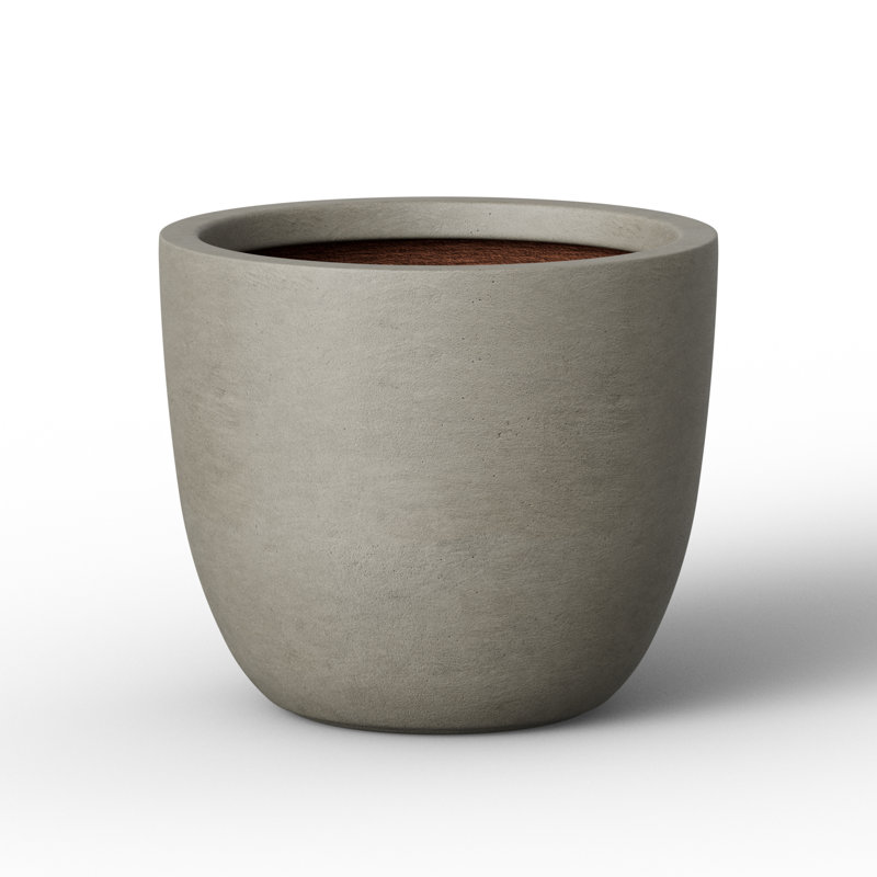 9.5" W x 8.5" H Small Warm Gray Concrete Tall Round Planter / Pot with Drainage Hole for Indoor & Outdoor