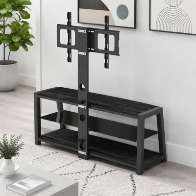 Swivel TV Stand with Tempered Glass Shelves and Power Outlet