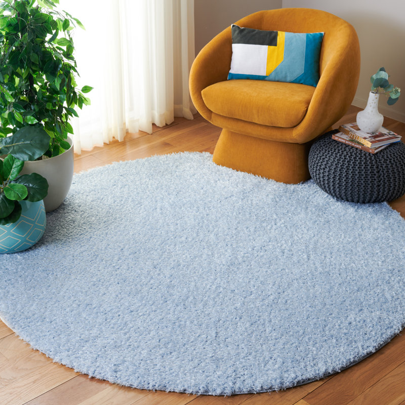 Lindsay Shag Performance Solid Color Rug, Round 6'7", Aqua