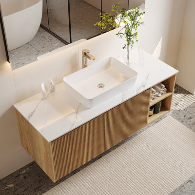 Dexheart Modern Single Bathroom Vanity with Sintered Stone Countertop, Floating Wood Vanities with Ample Storage, 30" 36" 48" for Optional