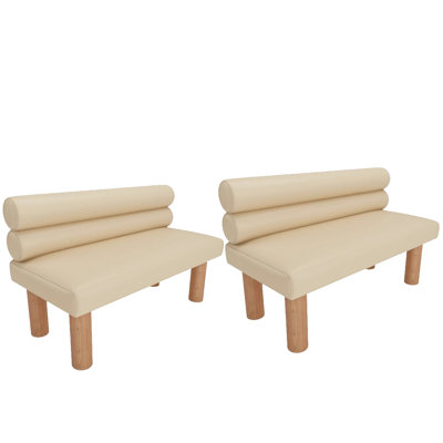Light Yellow Faux Leather Upholstered Bench Set Of Faux Leather Upholstered Bench by A UNIQUE LIGHT, LLC