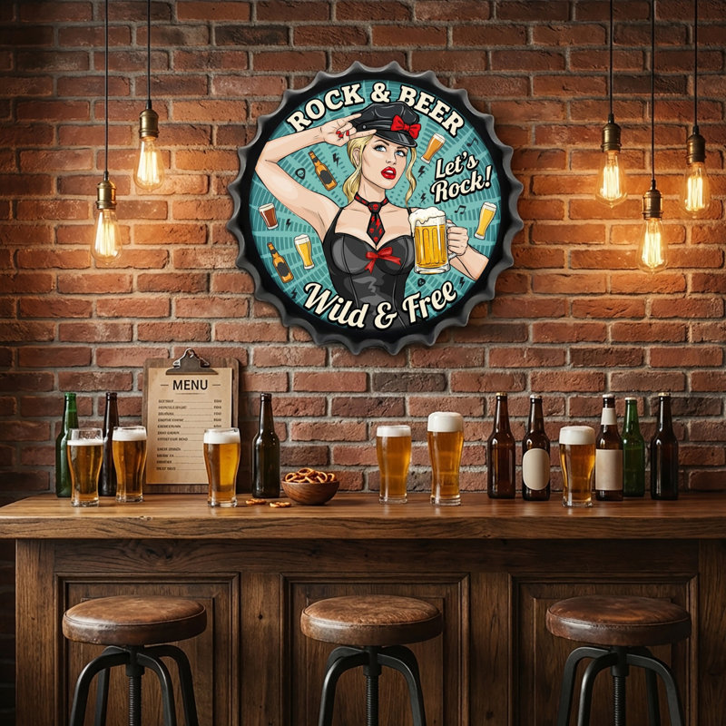Bouteille de bière de roche, plaques d'étain en métal, art mural, plaque, décoration de maison rétro, 13,8 x 13,8 pouces