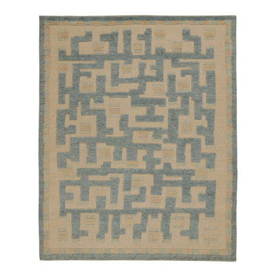 Scandinavian Hand Knotted Wool Geometric Area Rug