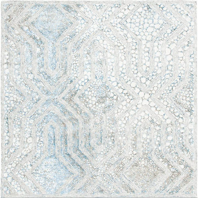 Restoration Vintage Hand Tufted Wool/Viscose Pile Geometric Rug in Blue/White