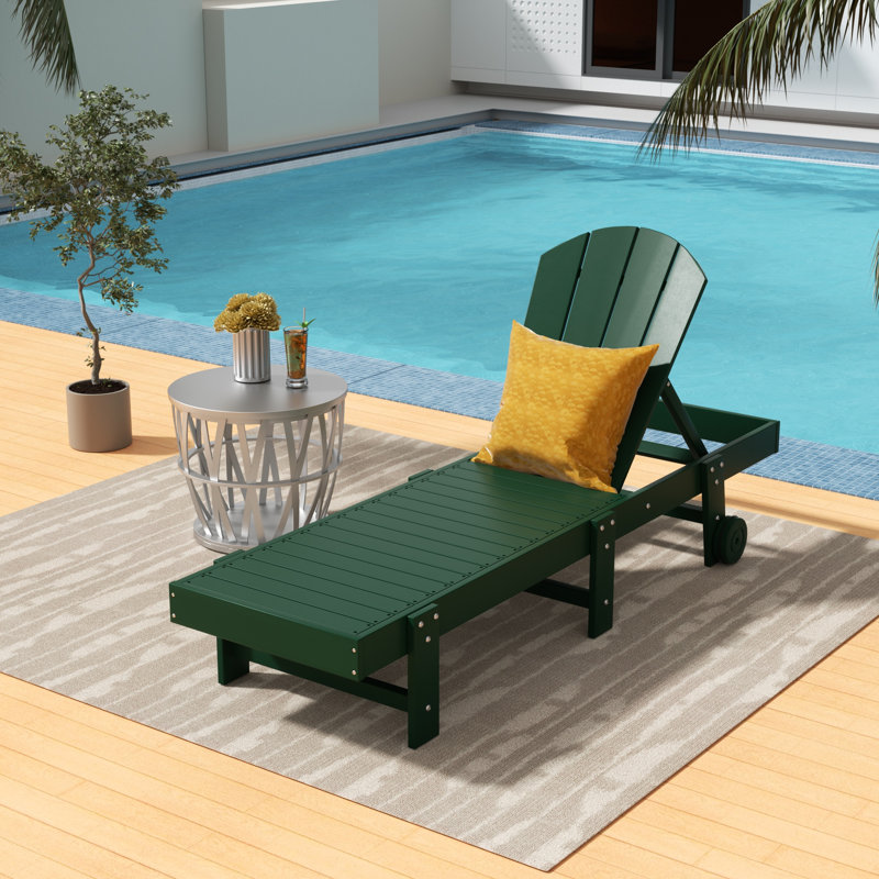 Laguna 77.6" Long Outdoor All-Weather Poly Reclining Single Chaise, Dark Green