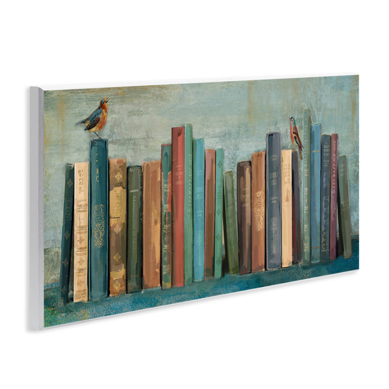 «Livres et oiseaux vert bleu texturé» par Main Line Studio - reproduction d'art