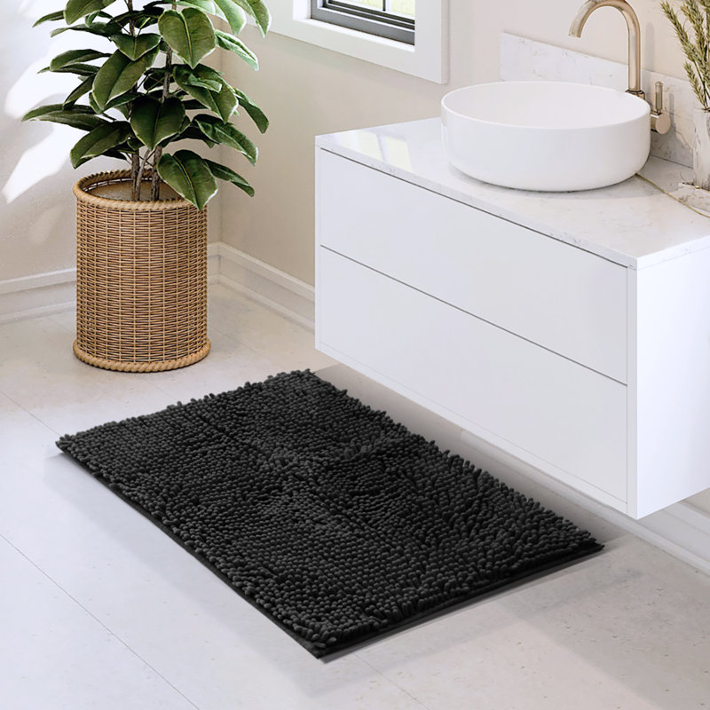 Tapis pour salle de bain en chenille ultra absorbant Kalyce, L 17 po x L 24 po, Noir