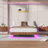 Queen Floating Bed Frame With Led Lights, Wave Curve Bed With Heavy Duty Metal Slats-265568594-265568595