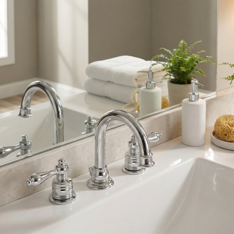 Castille Widespread 2-handle Bathroom Faucet with Drain Assembly, Chrome