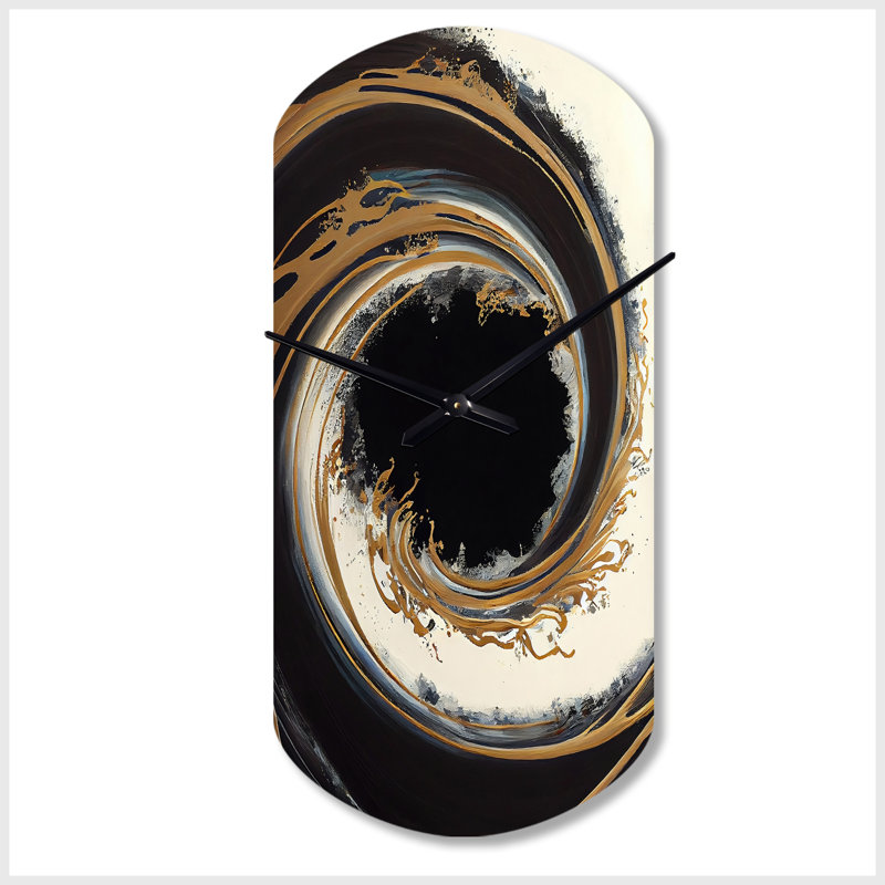Horloge murale moderne cylindrique noire et dorée, impression en métal asymétrique, Petit