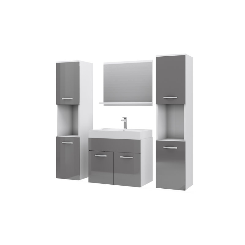 Belz Bathroom Storage Furniture Set, White/Grey High-Gloss